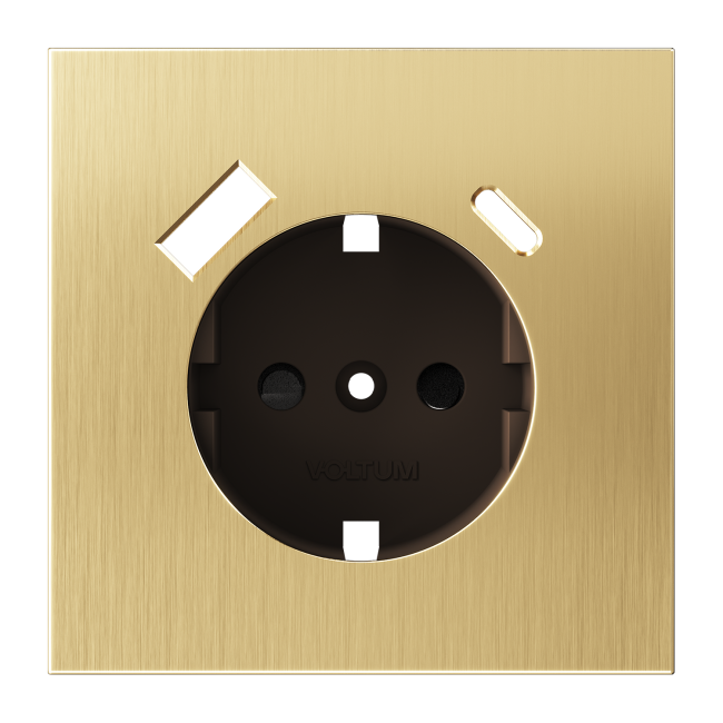 Накладка для розетки с заземлением и защитными шторками, с USB A+C, S70 Metal (латунь). VLSM001009