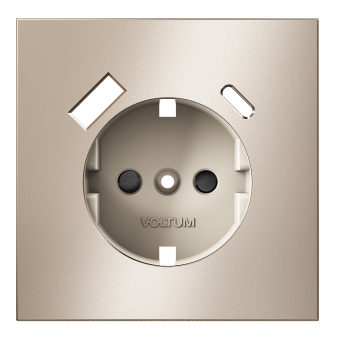 Накладка для розетки с заземлением и защитными шторками, с USB A+C, S70 Metal (платина), VLSM001010