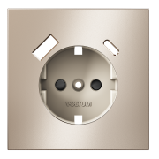Накладка для розетки с заземлением и защитными шторками, с USB A+C, S70 Metal (платина), VLSM001010 Накладка для розетки с заземлением и защитными шторками, с USB A+C, S70 Metal (платина), VLSM001010