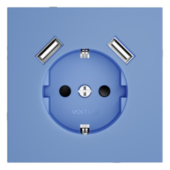 Розетка VOLTUM S70, с заземлением и защитными шторками, 16А, с USB, A+A, деним Розетка VOLTUM S70, с заземлением и защитными шторками, 16А, с USB, A+A, деним