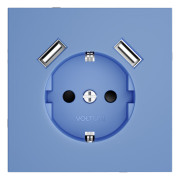 Розетка  VOLTUM S70,  с заземлением и защитными шторками, 16А, с USB, A+A, деним