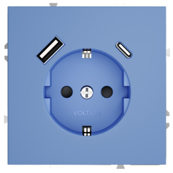 Розетка VOLTUM S70, с заземлением и защитными шторками, 16А, с USB, A+С, деним Розетка VOLTUM S70, с заземлением и защитными шторками, 16А, с USB, A+С, деним