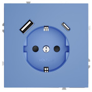 Розетка  VOLTUM S70,  с заземлением и защитными шторками, 16А, с USB, A+С, деним
