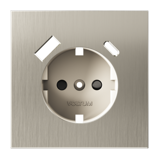 Накладка для розетки с заземлением и защитными шторками, с USB A+C, S70 Metal (никель). VLSM001011