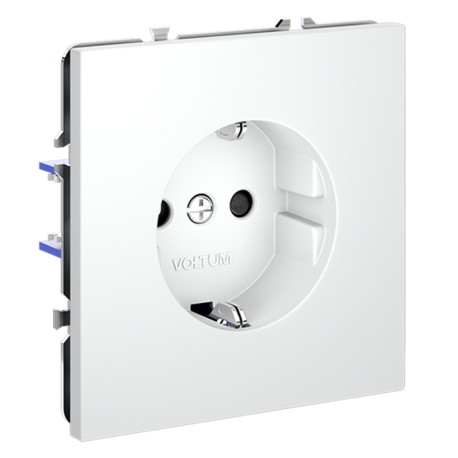 Розетка  VOLTUM S70,  с заземлением и защитными шторками, 16А, белый матовый, VLS040202