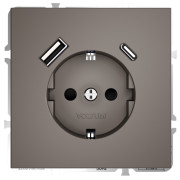 Розетка  VOLTUM S70,  с заземлением и защитными шторками, 16А, с USB, A+С, капучино