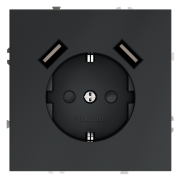 Розетка  VOLTUM S70,  с заземлением и защитными шторками, 16А, с USB, A+A, графит, VLS040407