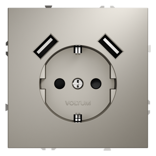 Розетка VOLTUM S70, с заземлением и защитными шторками, 16А, с USB, A+A, кашемир, VLS040403 Розетка VOLTUM S70, с заземлением и защитными шторками, 16А, с USB, A+A, кашемир, VLS040403