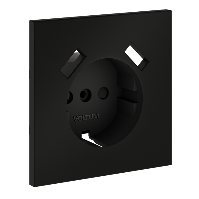 Накладка для розетки с заземлением и защитными шторками, с USB A+A, S70 (черный матовый), VLS000908