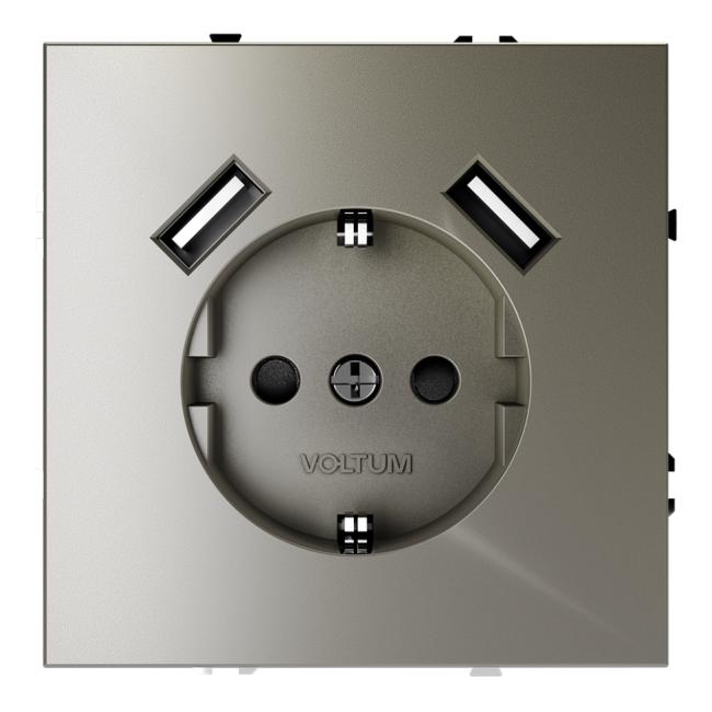 Розетка VOLTUM S70, с заземлением и защитными шторками, 16А, с USB, A+A, шелк, VLS040404 Розетка VOLTUM S70, с заземлением и защитными шторками, 16А, с USB, A+A, шелк, VLS040404