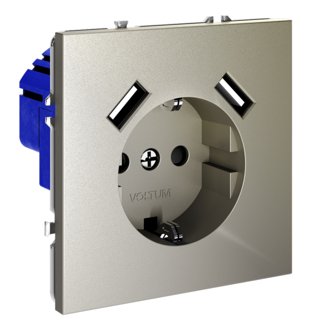 Розетка VOLTUM S70, с заземлением и защитными шторками, 16А, с USB, A+A, шелк, VLS040404 Розетка VOLTUM S70, с заземлением и защитными шторками, 16А, с USB, A+A, шелк, VLS040404