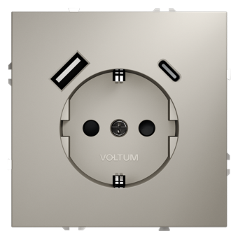 Розетка  VOLTUM S70,  с заземлением и защитными шторками, 16А, с USB, A+С, кашемир, VLS040503