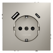 Розетка  VOLTUM S70,  с заземлением и защитными шторками, 16А, с USB, A+С, кашемир, VLS040503