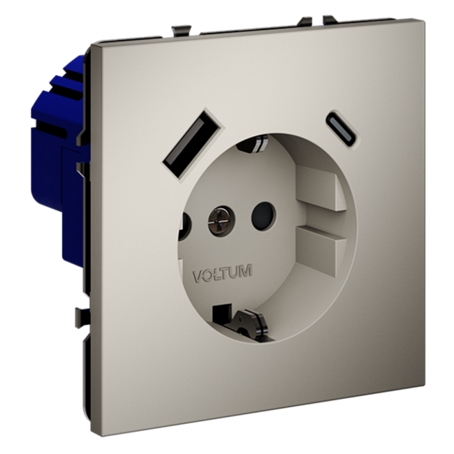 Розетка VOLTUM S70, с заземлением и защитными шторками, 16А, с USB, A+С, кашемир, VLS040503 Розетка VOLTUM S70, с заземлением и защитными шторками, 16А, с USB, A+С, кашемир, VLS040503