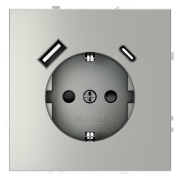 Розетка  VOLTUM S70,  с заземлением и защитными шторками, 16А, с USB, A+С, сталь, VLS040505