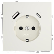 Розетка  VOLTUM S70,  с заземлением и защитными шторками, 16А, с USB, A+С, хлопок