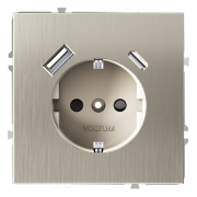 Розетка  VOLTUM S70,  с заземлением и защитными шторками, 16А, с USB, A+С, никель (металл)