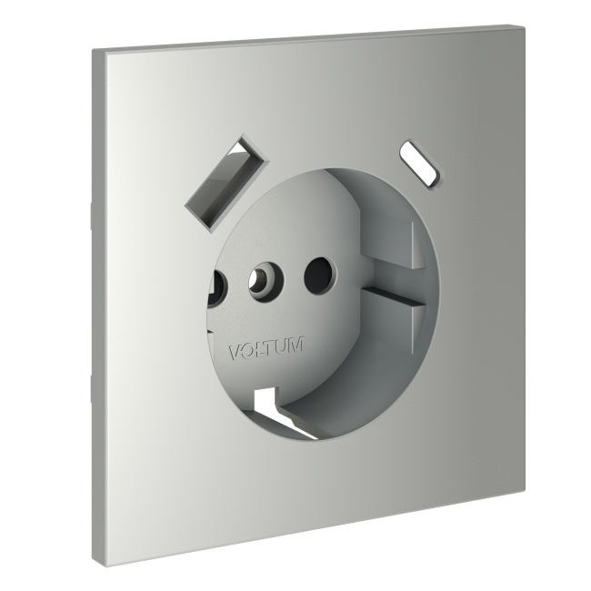 Накладка для розетки с заземлением и защитными шторками, с USB A+C, S70 (сталь), VLS001005