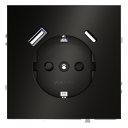 Розетка  VOLTUM S70,  с заземлением и защитными шторками, 16А, с USB, A+С, антрацит (металл)