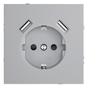 Розетка VOLTUM S70, с заземлением и защитными шторками, 16А, с USB, A+A, серый Розетка VOLTUM S70, с заземлением и защитными шторками, 16А, с USB, A+A, серый