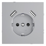 Розетка  VOLTUM S70,  с заземлением и защитными шторками, 16А, с USB, A+A, серый