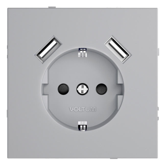 Розетка VOLTUM S70, с заземлением и защитными шторками, 16А, с USB, A+A, серый Розетка VOLTUM S70, с заземлением и защитными шторками, 16А, с USB, A+A, серый
