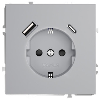 Розетка VOLTUM S70, с заземлением и защитными шторками, 16А, с USB, A+С, серый Розетка VOLTUM S70, с заземлением и защитными шторками, 16А, с USB, A+С, серый